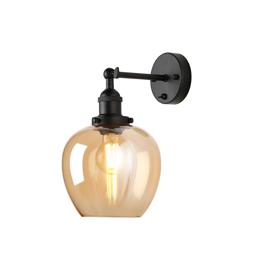 DK1117  Cawdor Wall Light, 1 Light E27, Matt Black/Amber Wine Glass